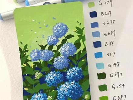 画绣球花其实很简单~丙烯马克笔 先画一朵绣球花,再画一片绣球花,这样那样就画完啦🤭 #跟着抖音学画画 #丙烯马克笔 #画画其实很简单 #绘画教程 #一起学画画