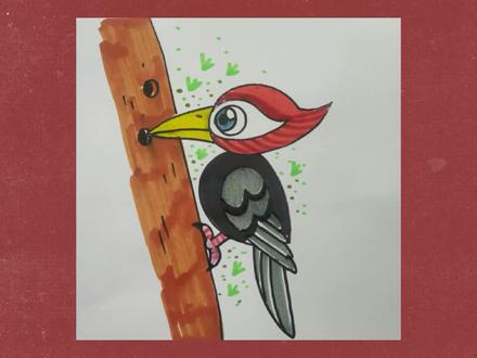 简笔画啄木鸟#简笔画 #画画#绘画#绘画教程 #动物