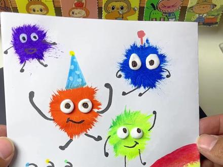 彩虹小怪兽主题画#手工