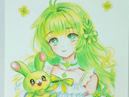 春天限定版“蛋小绿拟人”彩铅手绘!快来和春天贴贴吧~#每日一画 #绘画教程 #二次元 #蛋仔派对 #画春天