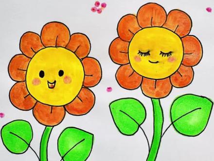 向日葵 简笔画 。春天主题画 。#简笔画#简笔画教程 #零基础学画画 #画画 #儿童简笔画