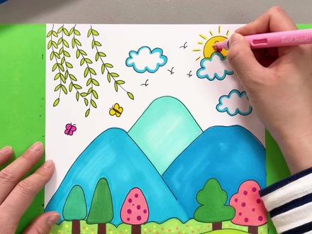 春天主题创意画,简单好看,一学就会,快带孩子一起试试吧!#春天主题画 #儿童创意画 #幼儿园手工 #亲子绘画 #一学就会的简笔画