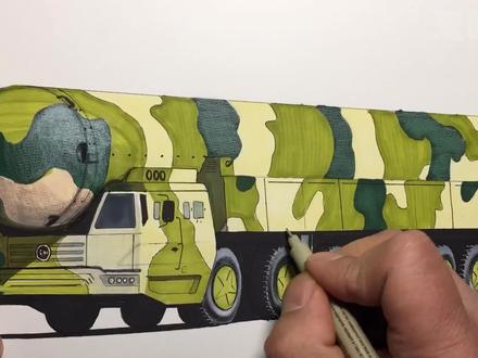 手绘东风41导弹发射卡车,喜欢吗 #马克笔手绘 #东风41国之重器 #导弹发射卡车 #画车