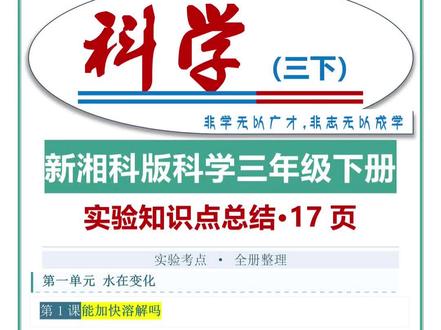 新湘科版科学三年级下册实验知识点总结①#湘科版科学三年级下册#湘科版小学科学实验#三下科学实验 #湘科版三年级下册科学知识清单 #新湘科版三下科学