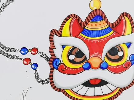 招财纳福,醒狮挂饰#儿童画 #画画 #艺术