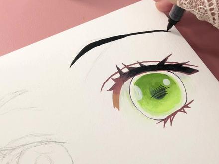蜜璃眼睛画法|50秒跟练,绘画工具:幕~多~星#丙烯马克笔推荐 #创作者中心 #创作灵感 #手绘 #鬼灭之刃