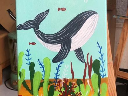 #少儿创意美术 #丙烯画 少儿油画丙烯画素材#蓝鲸 🐳