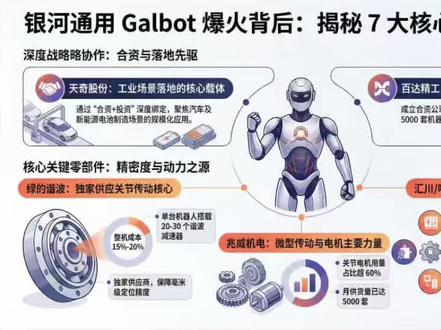 高景气赛道:银河通用春晚后爆单+工业场景技术领先,产业链7家核心企业有望受益!#天奇股份 #绿的谐波 #兆威机电 #三花智控 #机器人