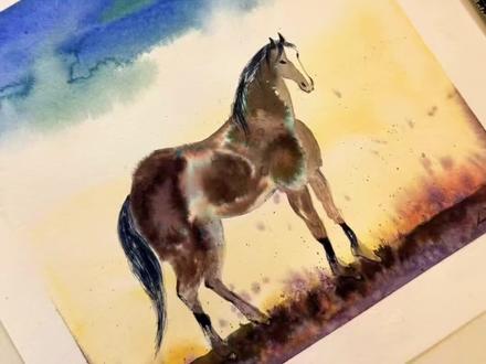 🐎自由旷野马|水彩教程 马年画马,愿你也像这匹马一样,自由又有力量。#跟抖音学画画 #画出我的天马行空 #水彩教程 #水彩 #马