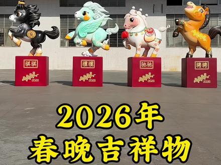 2026央视春晚马年吉祥物为骐骐、骥骥、驰驰、骋骋四款萌马雕塑,以“骐骥驰骋”为核心设计理念,融合中国传统马文化与现代卡通审美,是春晚IP核心文创产品之一。采用高饱和度国潮配色,造型萌趣灵动,雕塑材质为玻璃钢+彩绘,适配户外景区、商业美陈等场景摆放,可放置景区打卡点、商场新春美陈、文旅小镇景观,搭配互动拍照产品可提升游客参与度。