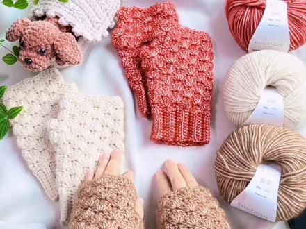 ins扇形花朵露指手套教程1