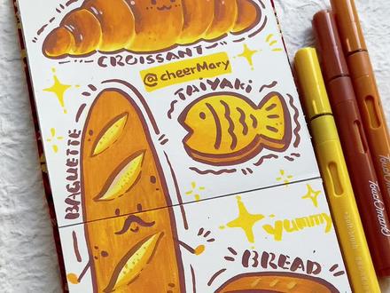 面包脑袋在哪里 丙烯马克笔教程来了#丙烯马克笔 #美食插画 #艺术在抖音 #面包绘画 #马克笔教程