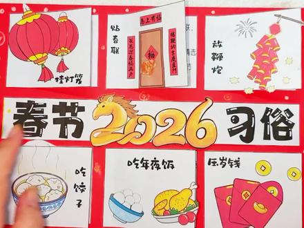 春节习俗手工手抄报电子版,电子版有线稿可打印。原创作品盗图必究。