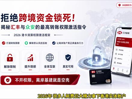 拒绝跨境资金锁死!揭秘汇丰与众安的最高转账权限激活指令。本视频仅为个人经验分享,理财有风险,投资需谨慎。#港卡 #柒势咨询 #创作灵感 #港卡攻略 #港卡开户