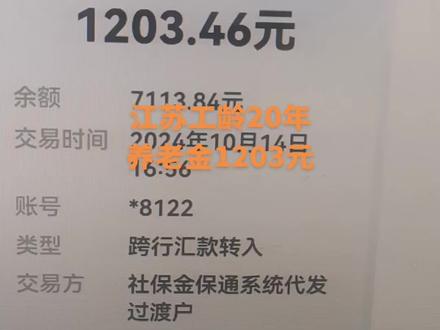 江苏工龄20年,养老金1203元 #养老金
