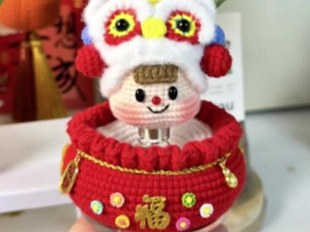 醒狮妹妹教程五,帽子上面的装饰。 #手工diy #手工编织零基础教学