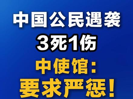 中国公民遇袭3死1伤,中使馆:要求严惩!