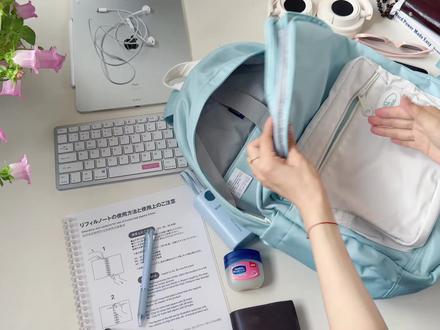 水蓝色太好看啦😍它真的很会装!翻包 #学生必备学习用品 #大容量书包推荐 #双肩包分享 #收纳 #学生党必备书包