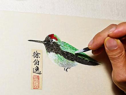 画一只长嘴蜂鸟 #徐伯逸书画