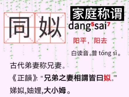 同姒:同一家新妇之称谓;同门:同一家囝婿之称谓#家己人 #潮汕字典 #潮汕正字