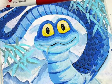 丙烯马克笔画国风盖瑞蛇 #朱迪尼克 #画出你的动物城朋友 画画还得是邪修,丙烯马克笔画国风盖瑞蛇#绘画教程 #跟着抖音学画画 #国画