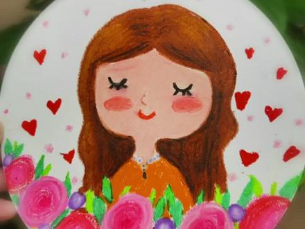 画妈妈,母亲节主题画#每日一画 #创意美术 #一起学画画 #少儿美术 #零基础学画画 #绘画过程分享 #油画棒教程