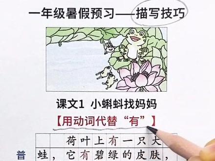 一年级暑假预习“小蝌蚪找妈妈”,向课文学习看图写话技巧~ #二年级 #看图写话 #预习课文