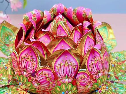 大尺寸莲花,喜欢大莲花的可以折起来呦#手工折纸教程