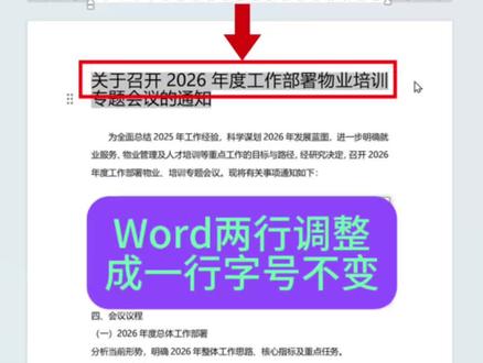 Word两行调整成一行字号不变#wps #exxel#办公技巧#职场
