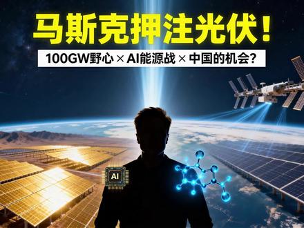 马斯克押注光伏! 2026年,马斯克突然加速:两年内建100吉瓦光伏产能,只为一个目标——用最便宜的阳光,喂养最强AI。这不是环保倡议,而是一场“光伏—算力—AI—机器人”的文明级闭环实验。更令人意外的是,SpaceX团队正密集考察中国光伏企业,成为关键技术合作对象。钙钛矿、HJT、柔性太空电池……中国手握全球80%制造能力,是沦为代工厂,还是主导新规则?本视频深度拆解马斯克能源大棋的底层逻辑、技术路径与地缘博弈,揭示中国在AI时代真正的机会与威胁。#太阳能 #AI #马斯克 #光伏
