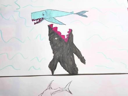 #巨齿鲨大战利维坦鲸 #儿童绘画作品 #亲子互动 #巨齿鲨 #利维坦鲸
当史前巨兽“撞进”客厅:一家三口的纸上终极对决。
谁笔下的史诗对决更震撼?欢迎来到我们家的“史前巨兽锦标赛”,你的目光,就是最好的裁判!🦈🐋✨巨齿鲨vs利维坦鲸