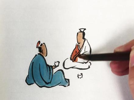 一分钟教你画人物之两人对酌 #画画 #国画 #国画教程 #每日一画 #想画就画
