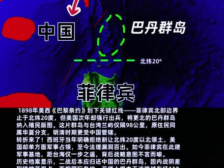 菲律宾巴丹群岛,曾经属于中国 1898年美西《巴黎条约》划下关键红线——菲律宾北部边界止于北纬20度,但美国次年却强行出兵,将更北的巴丹群岛纳入殖民版图。这片群岛与台湾兰屿仅隔98公里,原住民同属华夏分支,明清时期更受中国管辖。
转折来了!西班牙当年明确拒绝割让北纬20度以北领土,美国却单方面军事占领,至今法理漏洞百出。如今菲律宾在此建军事基地,距台海仅一步之遥,背后战略意图不言而喻。
历史档案显示,二战后本应归还中国的巴丹群岛,因内战阴差阳错被菲强占。若按国际条约,菲领土根本不该跨越东经118度线,南海岛礁争议本可避免。
未来这片“遗忘之地”会否引爆新冲突?美国会否借此地干涉台海?评论区说出你的观点!#巴丹群岛 #菲律宾 #中国南海 #通过地图看世界 #地理科普