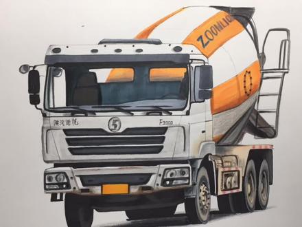 手绘陕汽德龙F3000混凝土搅拌车,喜欢吗 #马克笔手绘 #陕汽德龙f3000后八轮 #混凝土搅拌车