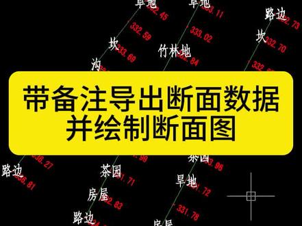 带备注导出断面数据并绘制断面图:批量提取“偏距+高程+地物备注”,并自动在断面图上标注地物备注:如坎、草地、旱地…#cad插件 #cass插件