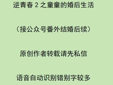 逆青春2之童童的婚后生活,第一集#逆青春 #小说
