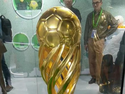 11月6日,上海。苏超冠军奖杯“出差”进博会,向全球展示江苏足球的火热。