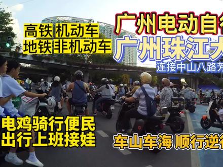 骑电动车跨越广州珠江大桥,桥上行高铁地铁汽车电鸡…吹风看风景 #城市生活 #文明骑行 #骑行