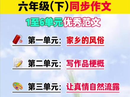 六年级下册语文1至6单元同步习作,优秀范文积累与借鉴,寒假读读记记,积累写作素材,提升写作水平#小学语文 #同步作文#六年级下册作文