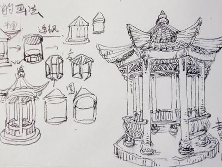 凉亭怎么画?风景速写入门教程,建筑元素运用