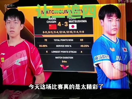 WTT王楚钦让三追四干掉松岛日子,运动员们太不容易了,见到日子 ,必胜之心雄起