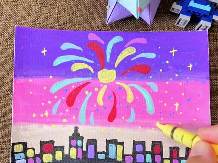 夜晚的烟花,要不要一起画?#简单画 #简笔画 #一起画画 #儿童简笔画 #丙烯马克笔绘画