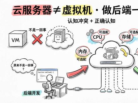第60集:云服务器是什么?和虚拟机一样吗 云服务器是通过互联网提供的远程虚拟计算资源,你无需购买物理硬件,只需在服务商平台选择CPU、内存等配置,就能快速获得一台可运行程序的“远程电脑”。#服务器 #虚拟机 #linux #计算机 #网络