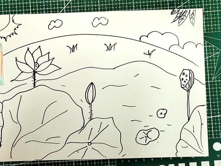 夏天荷塘,风景主题简笔画,适合孩子学画儿童画 #简笔画 #绘画 #画画 #儿童画 #少儿美术 #儿童简笔画