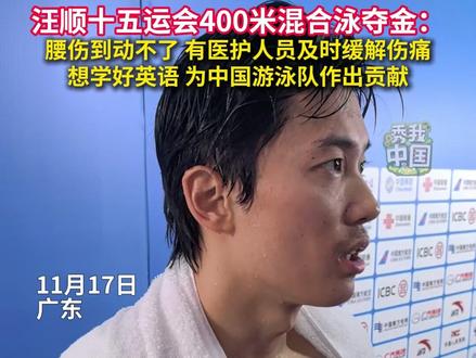 汪顺十五运会400米混合泳夺金:为自己感到骄傲!赛前腰伤到动不了,好在有医护人员及时缓解伤痛。之后想学好英语,为中国游泳队做出贡献。(记者:高萌、夏亮、孙飞)#秀我中国#十五运会#汪顺#游泳