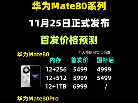 华为Mate80系列发布时间和价格预测! 华为Mate80系列将于11月25日14点30分正式发布!
这次共发布四款手机华为Mate80、Mate80Pro、Mate80ProMax和Mate80RS
全系搭载麒麟9030芯片,全系直屏,双星环设计!这次真的是性能颜值全都有!!
我预估华为Mate80首发价5499,国补后4999
华为Mate80Pro首发价6499
华为Mate80Promax首发价8499
华为Mate80RS首发价11999
目前已开启预定,且首发权益拉满!
下面一条视频教会如何提前准备手机国补拿下华为Mate80系列!
#华为Mate80 #华为Mate80Pro #华为mate80多少钱 #华为mate80预定 #手机国补