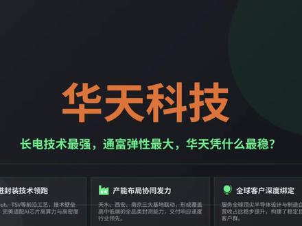 长电科技、通富微电聊完了,聊聊为什么华天科技才是最稳封测龙头 封测三雄长电科技、通富微电、华天科技差异化拆解!详解华天科技先进封装、存储周期、车规业务四大增长逻辑,客观分析行业机会与风险。
#华天科技 #封测三雄 #半导体封测 #先进封装 #半导体产业链