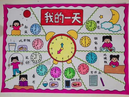 我的一天时间管理手抄报,寒假安排时间表,认识闹钟线稿原图可打印#手抄报模板 #用尺子画手抄报