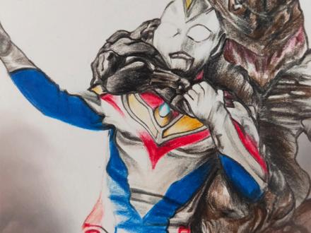 奥特曼被怪兽拿捏系列#戴拿奥特曼 #彩铅画