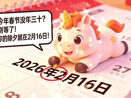 今年春节没年三十?别等了!你的除夕就在2月16日! 2026 春节没有大年三十!今年除夕是 2 月 16 日农历腊月廿九,这是农历的趣味小知识~除夕团圆饭、全家福、家乡年俗满是年味,评论区分享你家的除夕习俗,一起感受团圆温暖!#2026 春节 #2026 除夕 #今年没有大年三十 #除夕习俗 #腊月二十九 #年味 #春节冷知识 #团圆过年